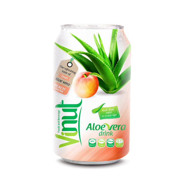 Cans Fresh Aloe vera drink with Peach Juice 330ml Pack of 24