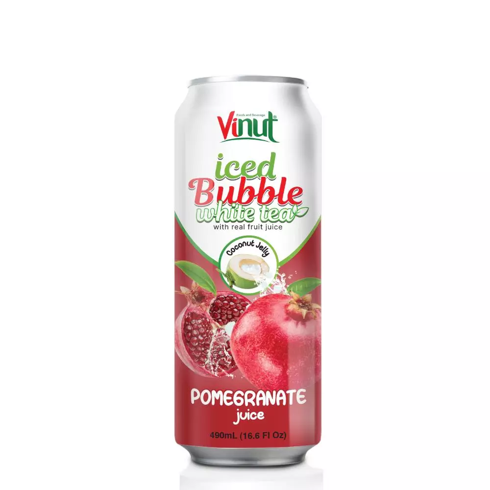 16.9 fl oz Vinut Iced Bubble Green Tea with Real fruit Juice Pomegranate Juice Coconut Jelly