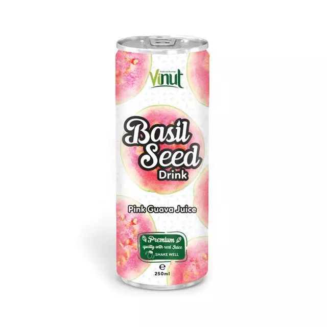 250 Aluminium can Basil seed drink with Pink Guava juice flavour