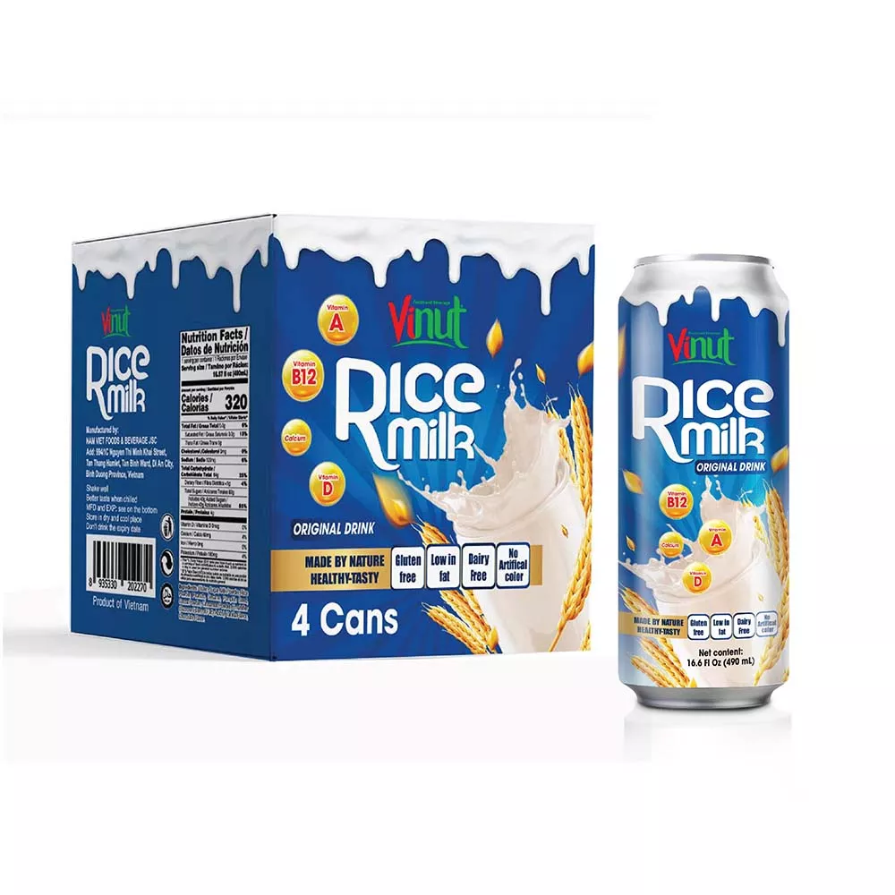 Box 4 Cans 16.6 fl oz Vinut Rice milk drink Gluten free Low fat Dairy free No Artificial Color