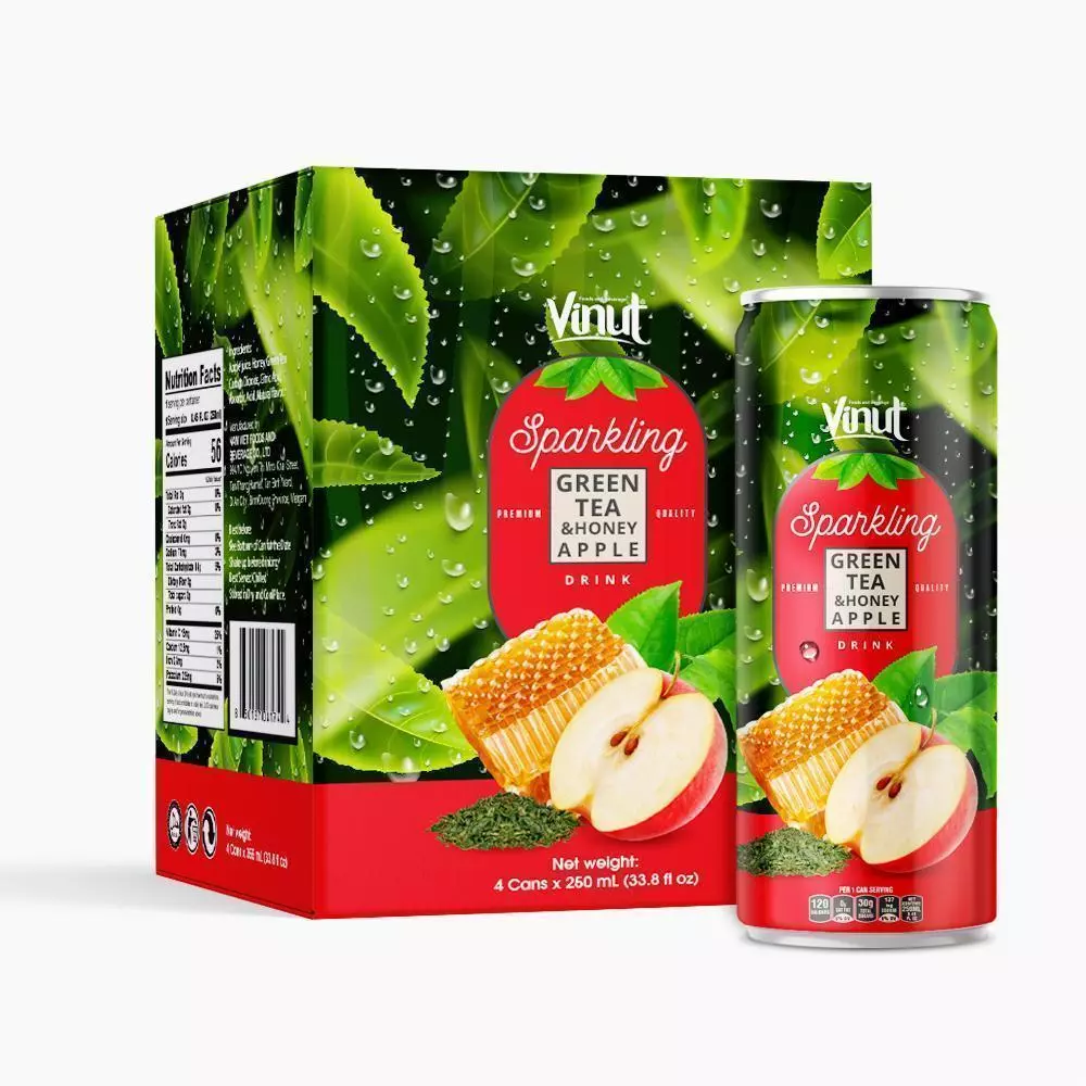 Box 4 Cans VINUT Premium Back tea Apple Sparkling water