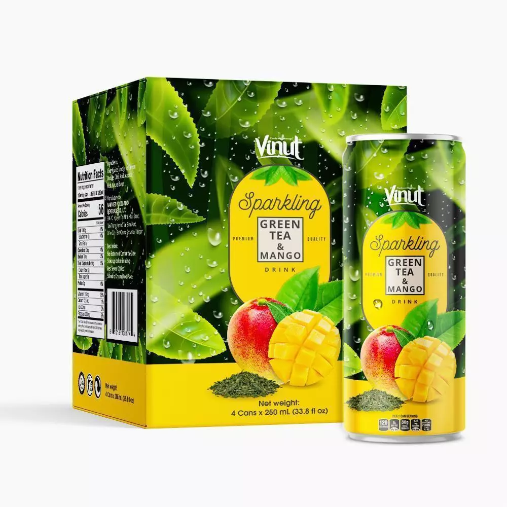 Box 4 Cans VINUT Premium Back tea Mango Sparkling water