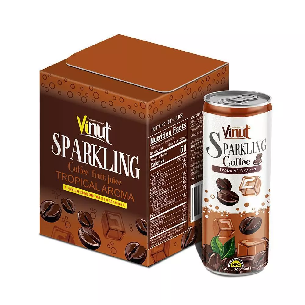 Box 4 cans 8.45 fl oz VINUT Tropical Aroma Coffee Sparkling water