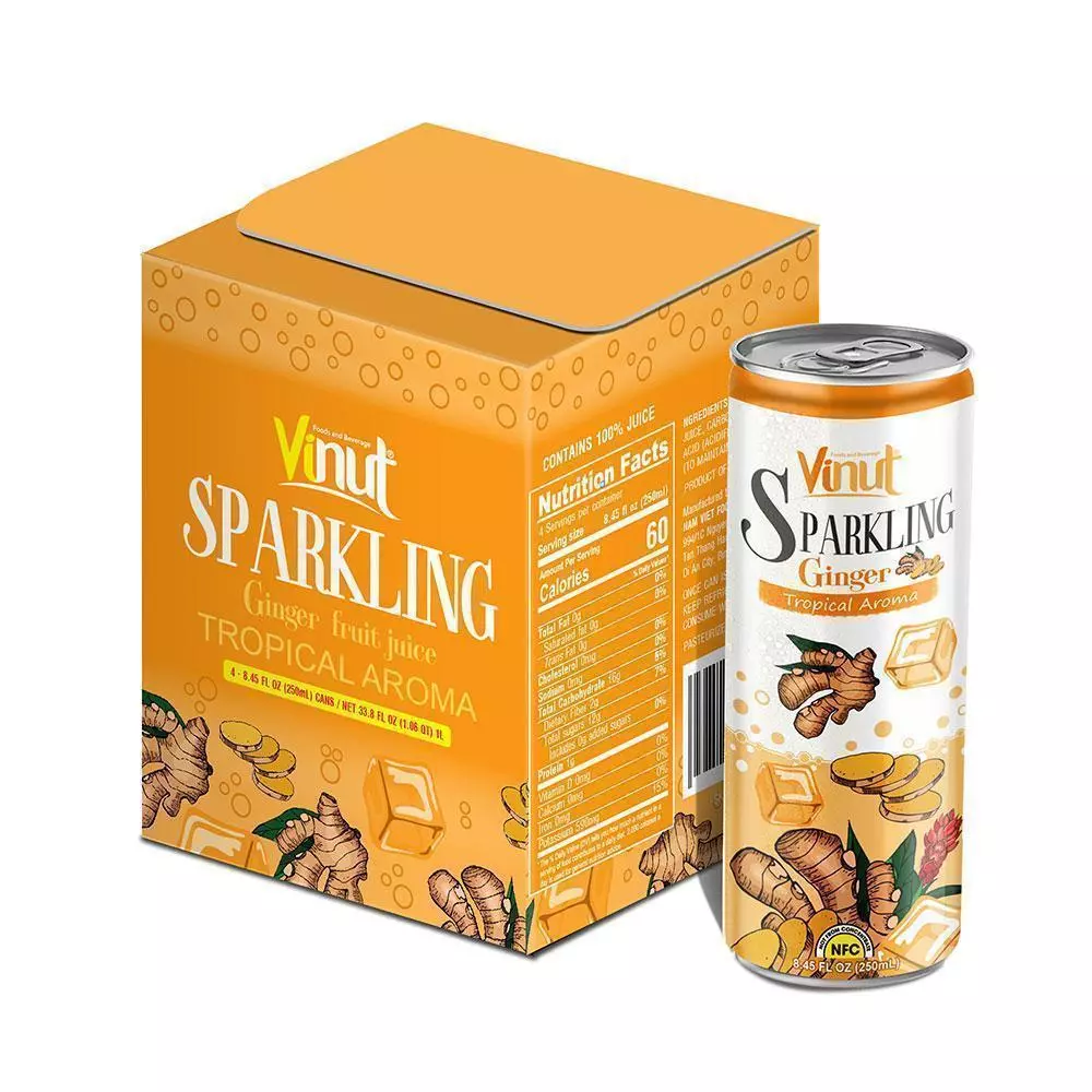 Box 4 cans 8.45 fl oz VINUT Tropical Aroma Ginger Sparkling water