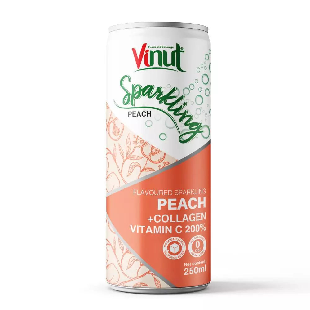 VINUT 250ml Peach with Collagen Sparkling water Vitamin C 200 Made with Real Fruit Juice No added Sugar